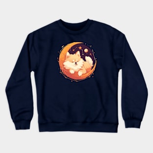 Cute pomeranian sleeping in the night sky Crewneck Sweatshirt